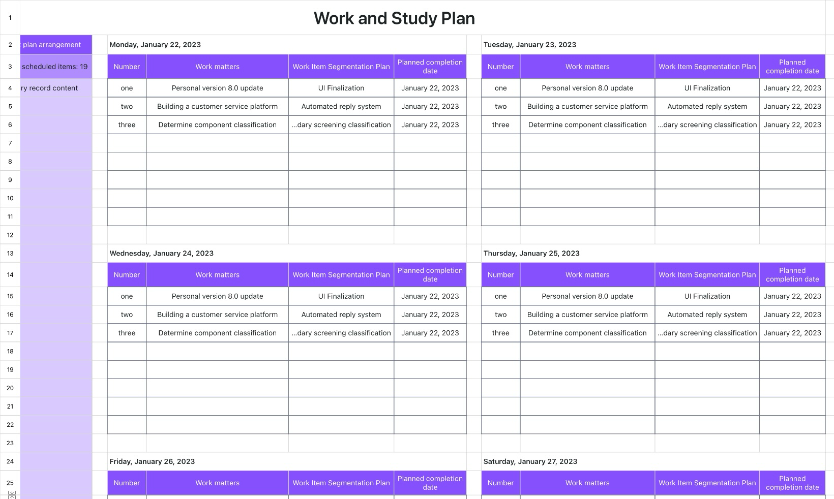 Work study schedule 1